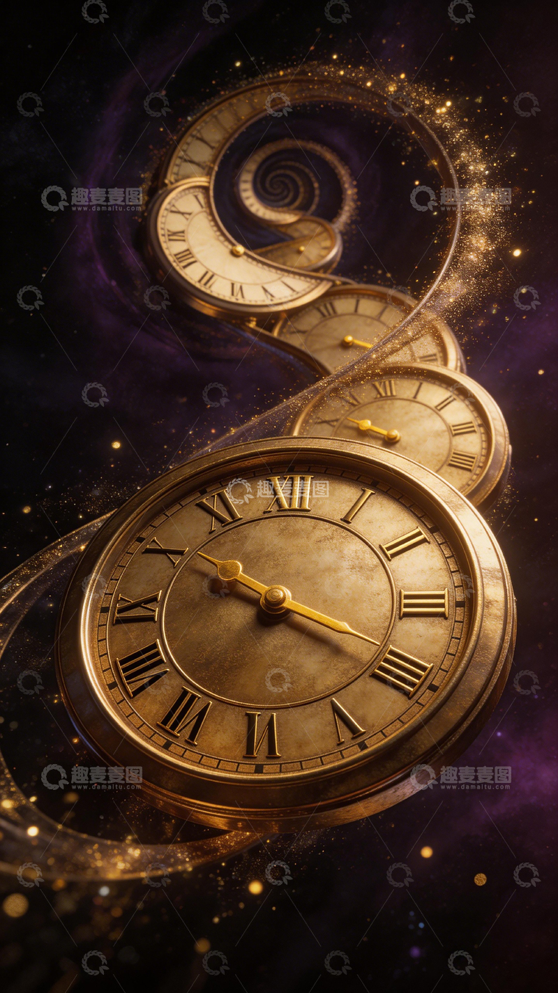 高清大图下载【趣麦麦图】复古时钟宇宙螺旋艺术壁纸