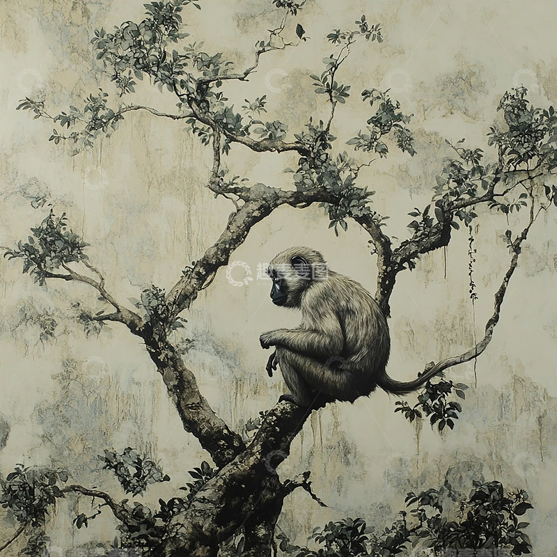 高清大图下载【趣麦麦图】灵猴静谧之境