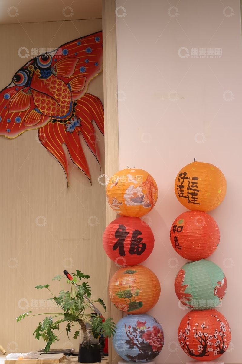 高清大图下载【趣麦麦图】日式节庆装饰灯笼与鱼绘