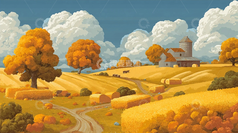 高清大图下载【趣麦麦图】秋日丰收乡村风光