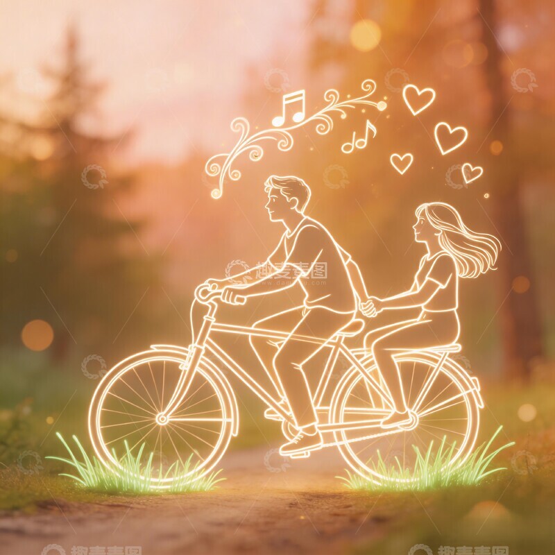 高清大图下载【趣麦麦图】浪漫骑行爱情插画