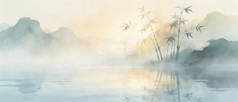 高清大图下载【趣麦麦图】水墨风山水竹林风景画