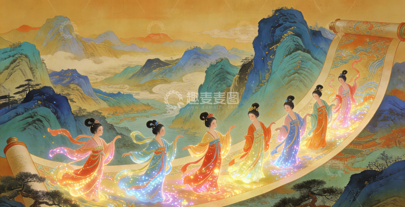 高清大图下载【趣麦麦图】古风水墨舞蹈仕女图装饰画