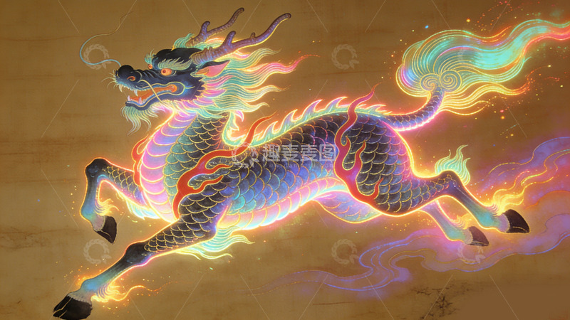 高清大图下载【趣麦麦图】炫目光效中国龙艺术插画装饰画