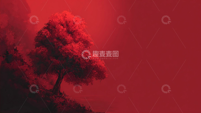 高清大图下载【趣麦麦图】红叶映衬夕阳的孤独之境