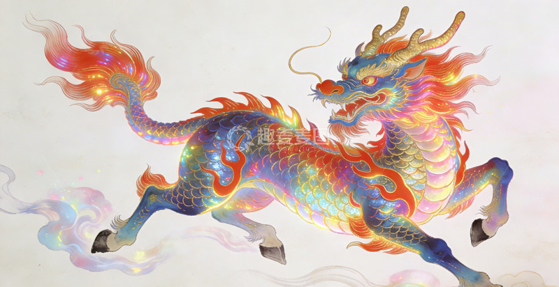 高清大图下载【趣麦麦图】麒麟彩鳞飞舞中国龙艺术插画装饰画