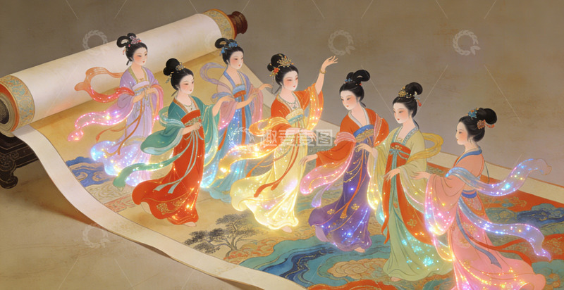 高清大图下载【趣麦麦图】古风仕女画卷装饰艺术装饰画