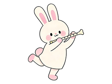兔子吹笛子卡通插画