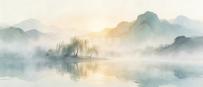 高清大图下载【趣麦麦图】水墨山水画湖光山色风光