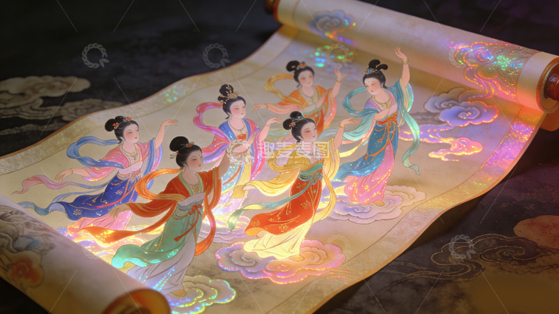 高清大图下载【趣麦麦图】古风仙女画卷炫光艺术装饰画