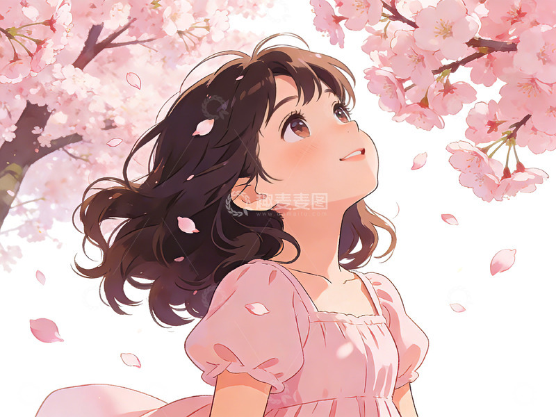 高清大图下载【趣麦麦图】春日樱花少女插画