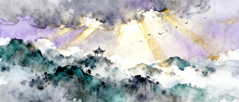 高清大图下载【趣麦麦图】水墨山水画古风风景画素材