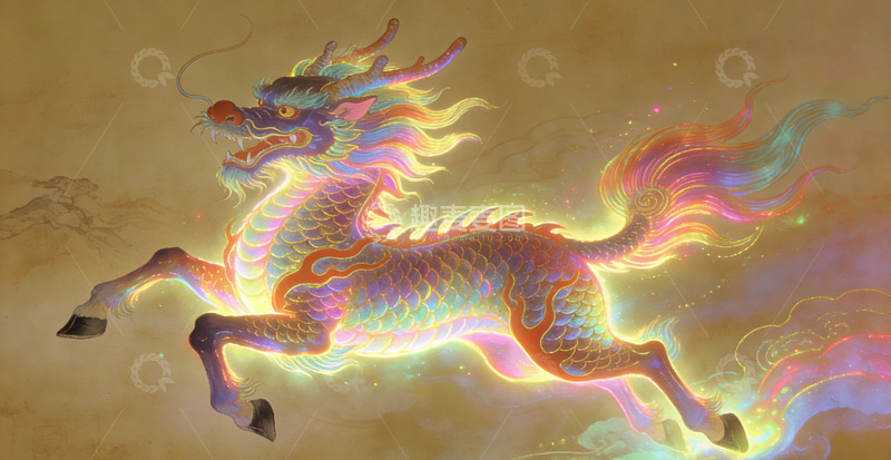 高清大图下载【趣麦麦图】神话风中国龙腾飞艺术插画装饰画