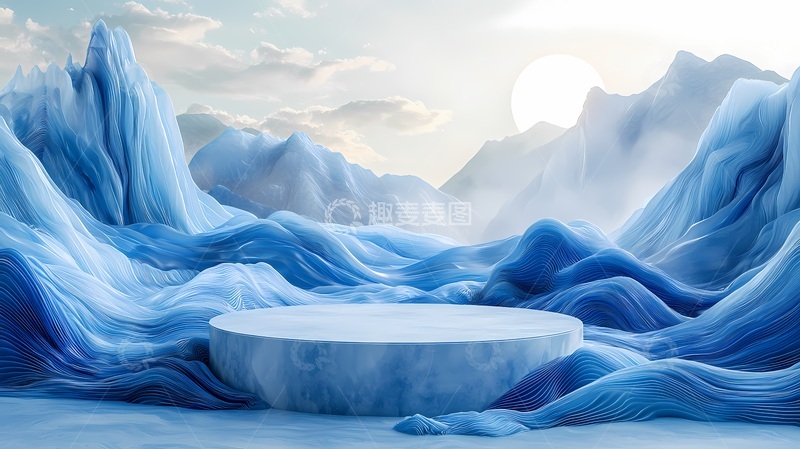 高清大图下载【趣麦麦图】蓝色山水梦幻场景展示台
