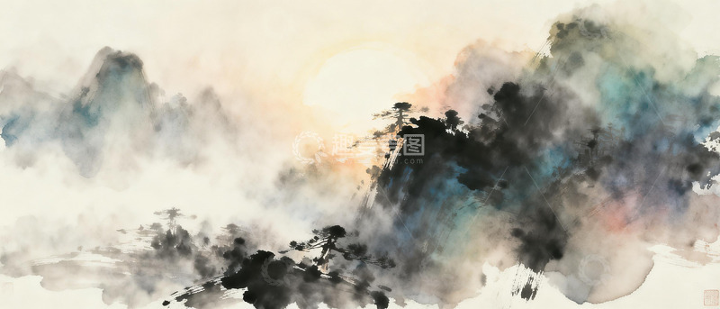 高清大图下载【趣麦麦图】水墨山水风景画素材