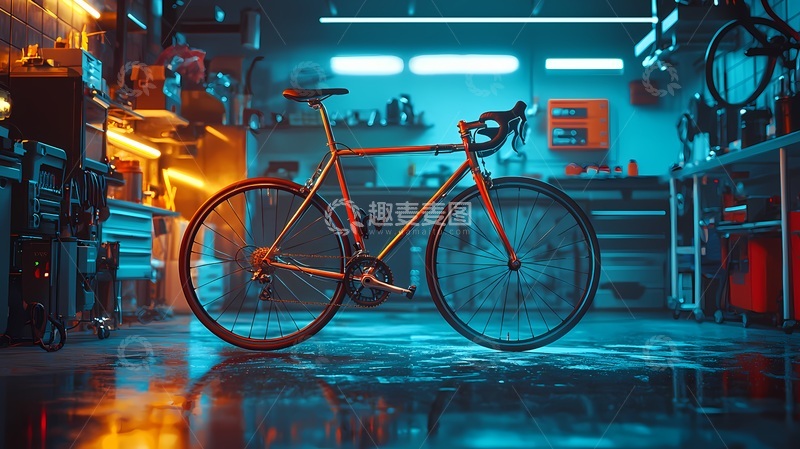 高清大图下载【趣麦麦图】科技风自行车室内场景渲染