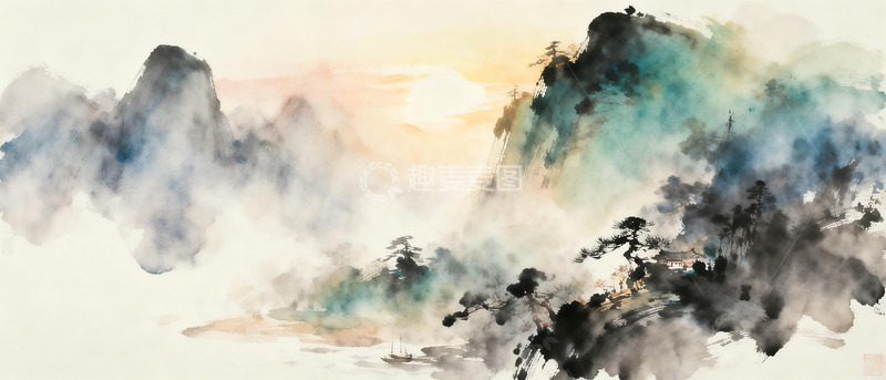 高清大图下载【趣麦麦图】水墨山水画风光国画素材