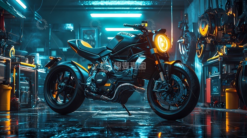 高清大图下载【趣麦麦图】未来感摩托车科幻场景