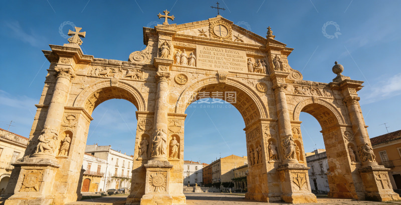 高清大图下载【趣麦麦图】古典建筑拱门石材雕塑