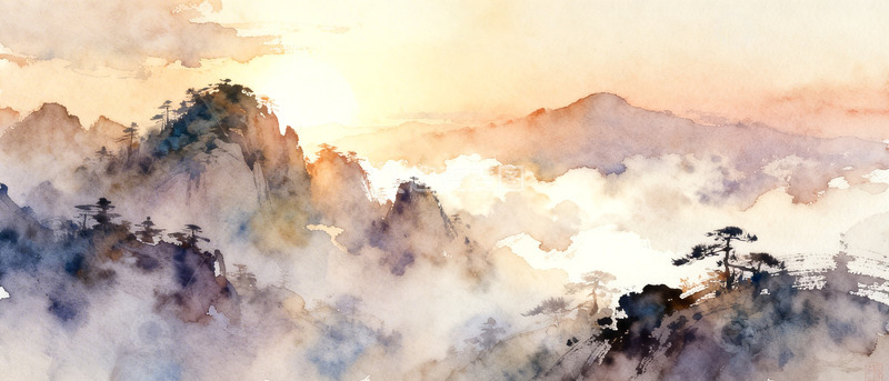 高清大图下载【趣麦麦图】水墨山水云雾缭绕意境画