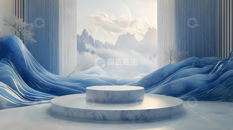 高清大图下载【趣麦麦图】山水意境展示台设计