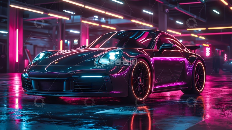 高清大图下载【趣麦麦图】霓虹灯光跑车夜景摄影