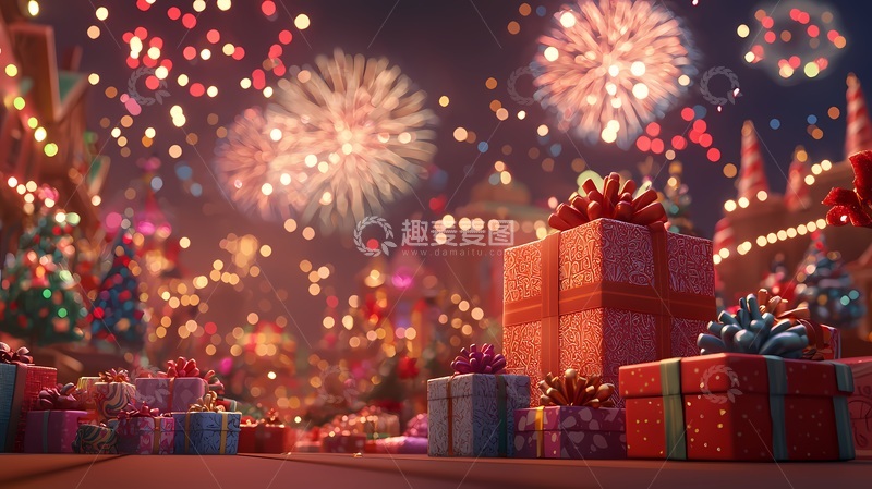 高清大图下载【趣麦麦图】节日庆典烟火礼盒场景
