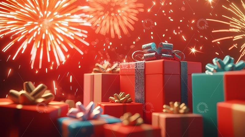 高清大图下载【趣麦麦图】节日庆典礼盒焰火图