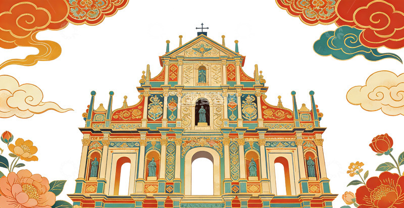 高清大图下载【趣麦麦图】传统风格教堂建筑插画
