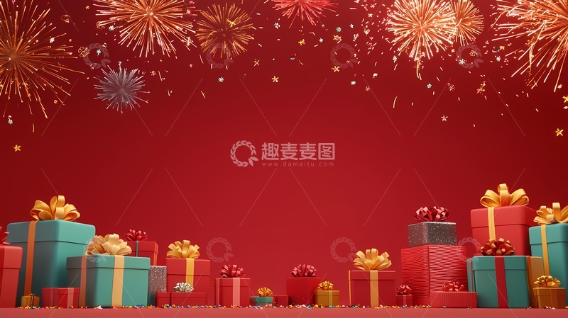 高清大图下载【趣麦麦图】喜庆节日礼物插画背景
