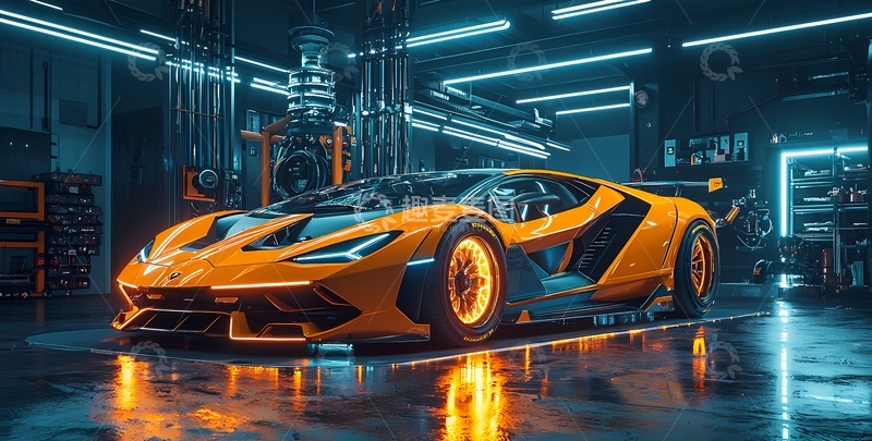 高清大图下载【趣麦麦图】科技感跑车展示室内场景