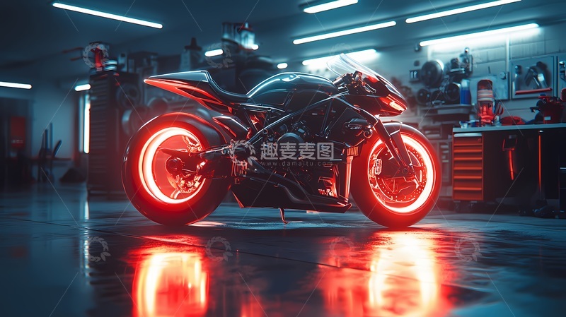 高清大图下载【趣麦麦图】暗光摩托车科技感展示图