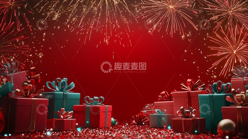 高清大图下载【趣麦麦图】喜庆新年礼物焰火背景