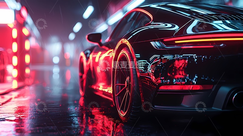 高清大图下载【趣麦麦图】霓虹灯光跑车夜景渲染图