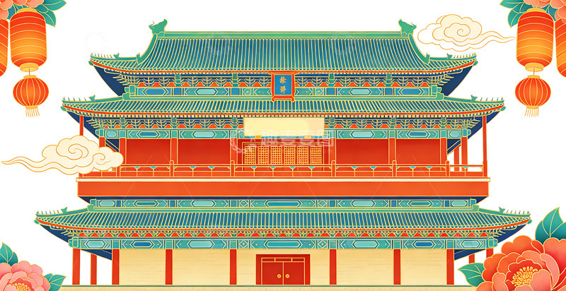 高清大图下载【趣麦麦图】中国传统古建筑插画
