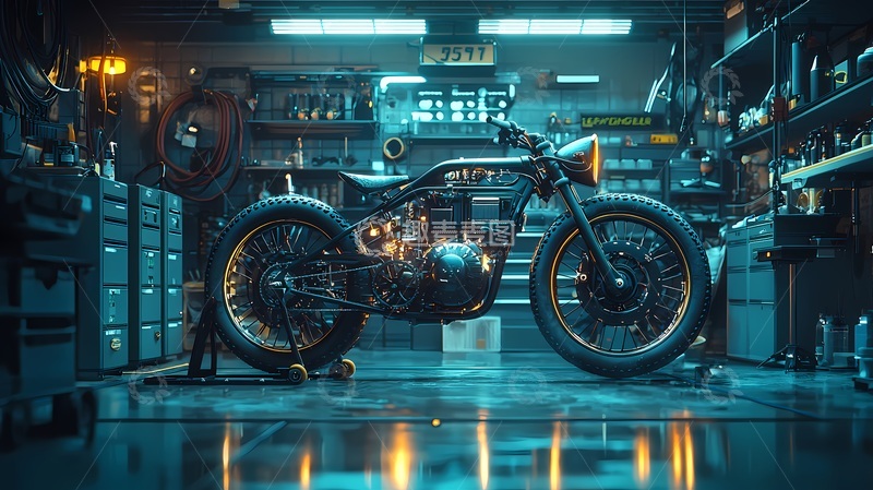 高清大图下载【趣麦麦图】科技风摩托车车间场景