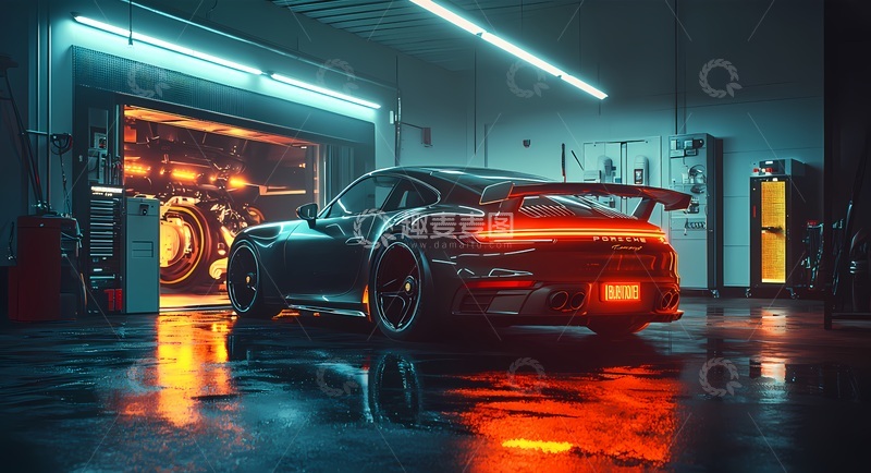 高清大图下载【趣麦麦图】暗夜车库跑车渲染图