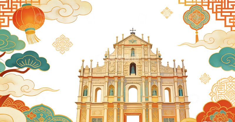 高清大图下载【趣麦麦图】中国风古建筑喜庆插画