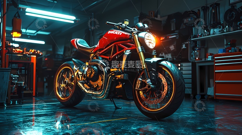 高清大图下载【趣麦麦图】炫酷摩托车车间场景设计素材