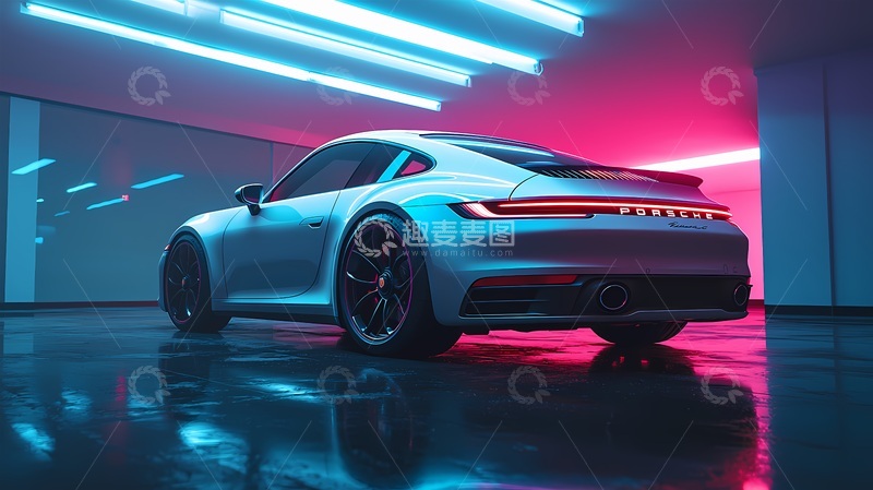 高清大图下载【趣麦麦图】科技感跑车展示室内摄影