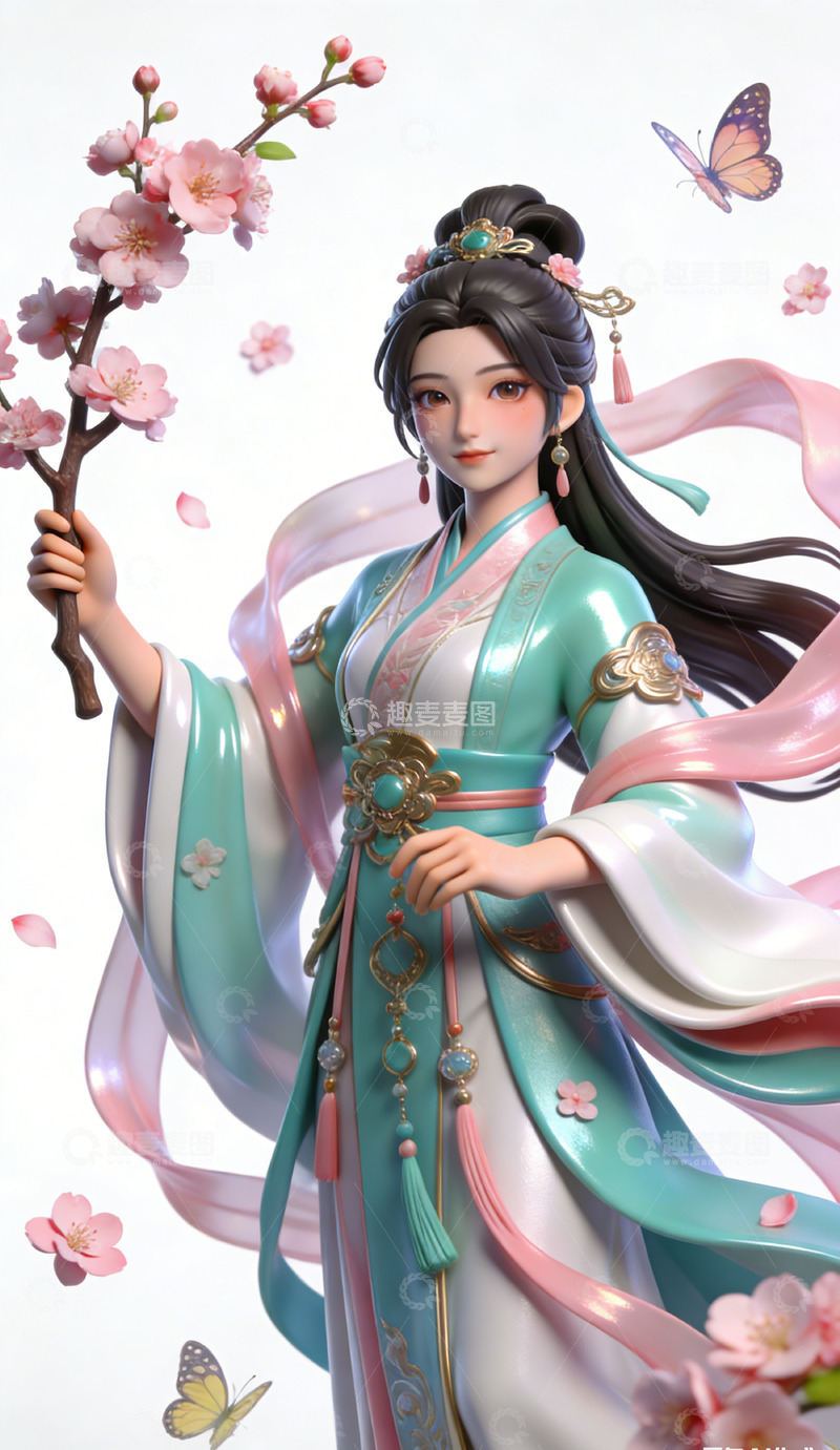 高清大图下载【趣麦麦图】古风仙女樱花蝶舞艺术手办