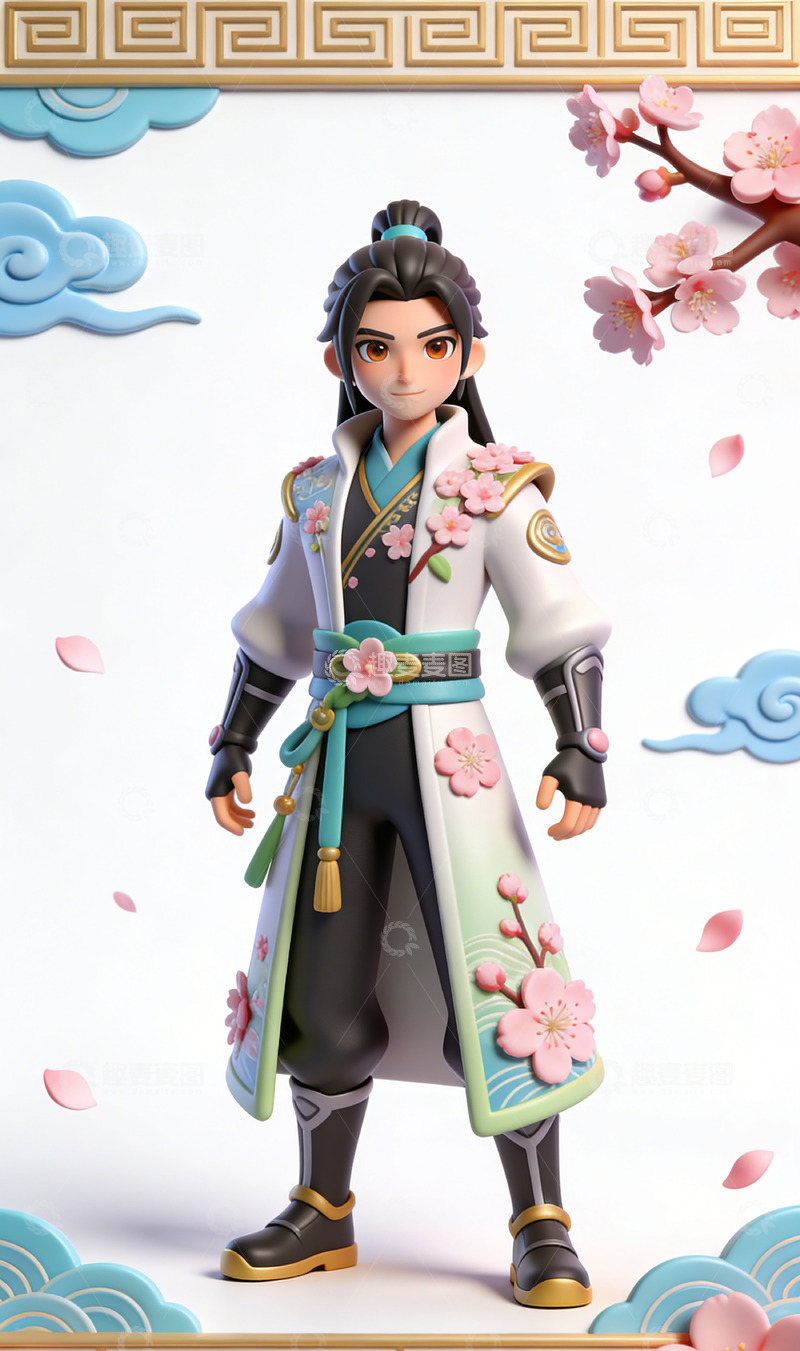 高清大图下载【趣麦麦图】古风动漫人物樱花装饰插画手办
