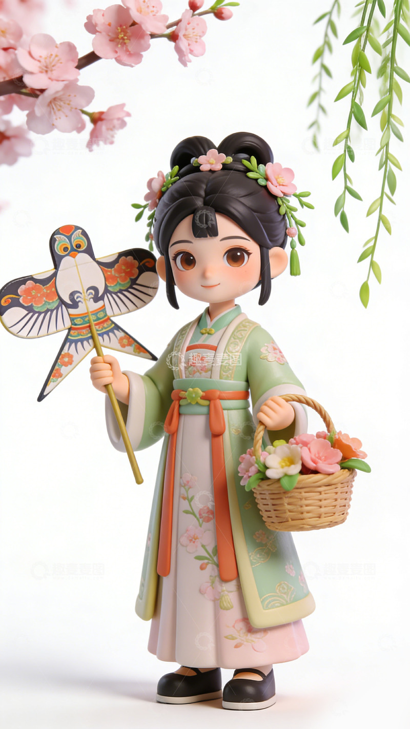 高清大图下载【趣麦麦图】古风少女风筝花篮手办