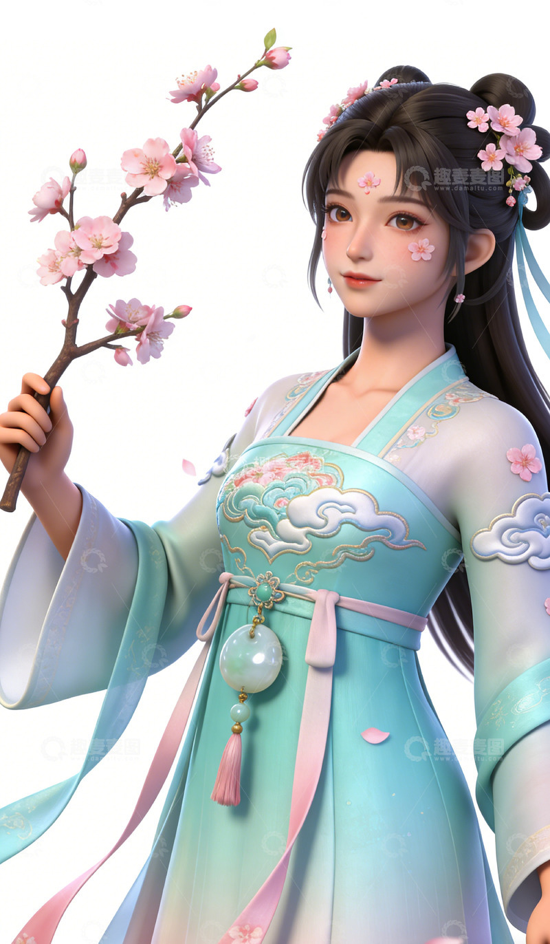 高清大图下载【趣麦麦图】古风美女樱花枝手办素材