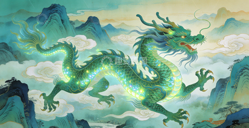 高清大图下载【趣麦麦图】中国龙神话传说山水画卷装饰画