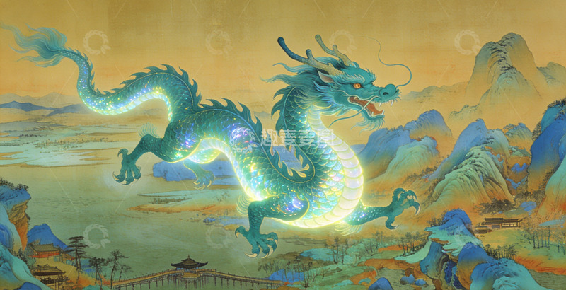 高清大图下载【趣麦麦图】中国龙山水画艺术插画装饰画