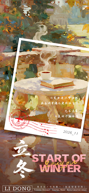 油画风立冬场景活动宣传海报设计素材
