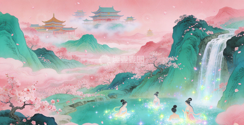 高清大图下载【趣麦麦图】古风山水画仙境美人图装饰画