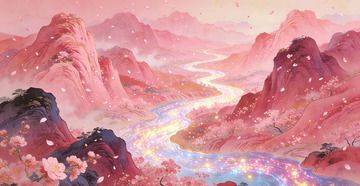 梦幻山河粉色山水画装饰画