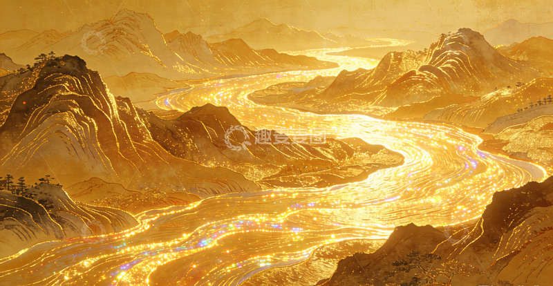 高清大图下载【趣麦麦图】金色山河壮丽画卷装饰画